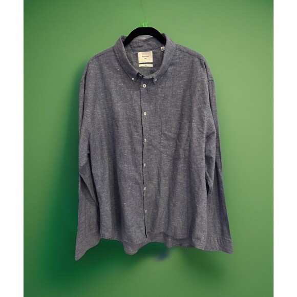 BIG & TALL Billy Reid Button Up Shirt XXL Cotton/Linen Slim Fit Grey Stripe GUC - Picture 1 of 13